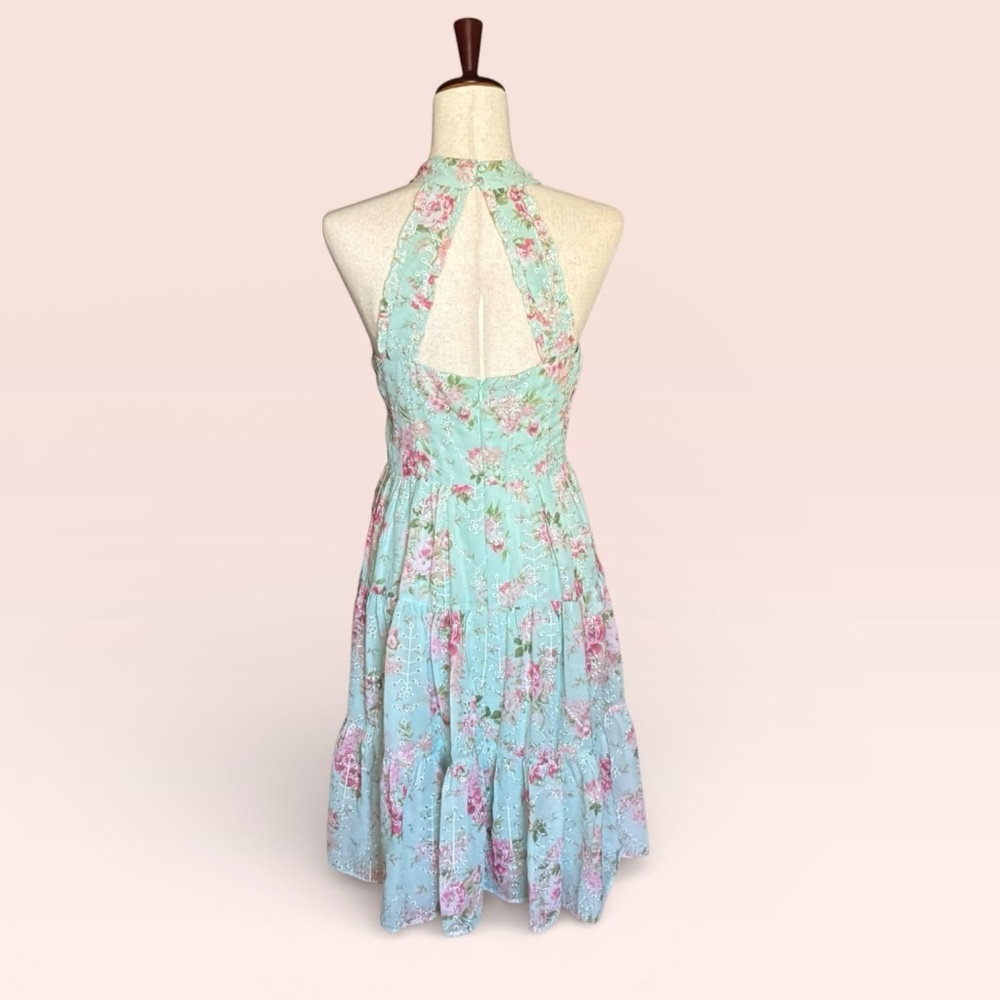 New Eliza J Dress Mint Green Floral Eyelet Halter Dress Size 8 - Picture 5 of 13